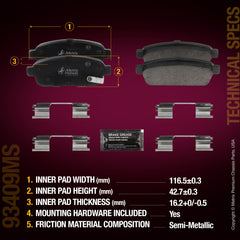 Metrix Premium Chassis Parts Rear Disc Brake Pad Set 93409MS aftermarket car parts