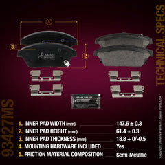 Metrix Premium Chassis Parts Front Disc Brake Pad Set 93427MS aftermarket car parts