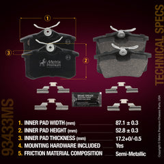 Metrix Premium Chassis Parts Rear Disc Brake Pad Set 93433MS aftermarket car parts