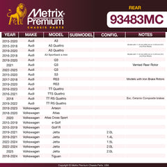 Metrix Premium Chassis Parts Rear Disc Brake Pad Set 93483MC OEM fit auto parts