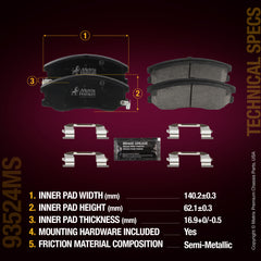 Metrix Premium Chassis Parts Front Disc Brake Pad Set 93524MS aftermarket car parts
