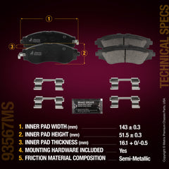 Metrix Premium Chassis Parts Front Disc Brake Pad Set 93567MS aftermarket car parts