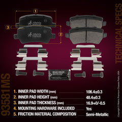 Metrix Premium Chassis Parts Rear Disc Brake Pad Set 93581MS aftermarket car parts