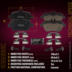 Metrix Premium Chassis Parts Rear Disc Brake Pad Set 93608MC aftermarket car parts