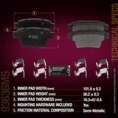 Metrix Premium Chassis Parts Rear Disc Brake Pad Set 93636MS aftermarket car parts