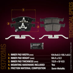 Metrix Premium Chassis Parts Front Disc Brake Pad Set 93702MS aftermarket car parts