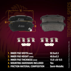 Metrix Premium Rear Semi-Metallic Disc Brake Pad Set 93772MS OEM fit spare parts