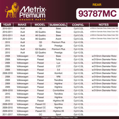 Metrix Premium Rear Disc Brake Pad Set 93787MC OEM fit spare parts