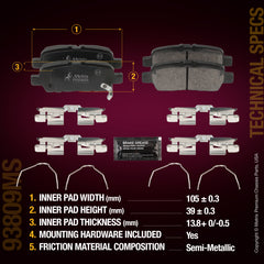 Metrix Premium Chassis Parts Rear Disc Brake Pad Set 93809MS aftermarket car parts
