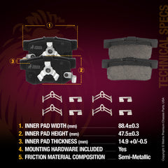 Metrix Premium Rear Semi-Metallic Disc Brake Pad Set 93813MS OEM fit spare parts