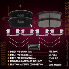Metrix Premium Chassis Parts Front Disc Brake Pad Set 93816MS aftermarket car parts
