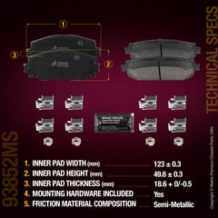 Metrix Premium Chassis Parts Front Disc Brake Pad Set 93852MS aftermarket car parts