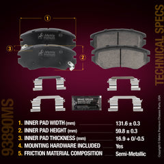 Metrix Premium Chassis Parts Front Disc Brake Pad Set 93890MS aftermarket car parts