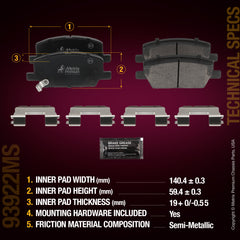 Metrix Premium Chassis Parts Front Disc Brake Pad Set 93922MS aftermarket car parts
