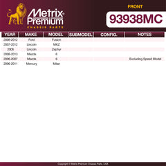 Metrix Premium Front Disc Brake Pad Set 93938MC OEM fit spare parts