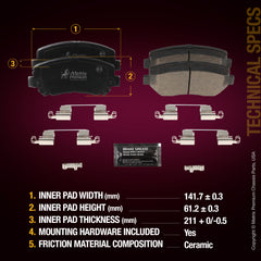 Metrix Premium Chassis Parts Front Disc Brake Pad Set 93942MC OEM fit auto parts