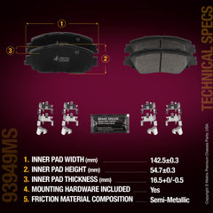 Metrix Premium Chassis Parts Front Disc Brake Pad Set 93949MS aftermarket car parts