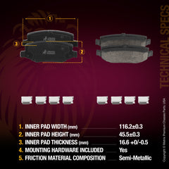 Metrix Premium Rear Semi-Metallic Disc Brake Pad Set 93952MS OEM fit spare parts