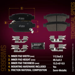 Metrix Premium Chassis Parts Rear Disc Brake Pad Set 93958MS aftermarket car parts
