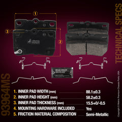 Metrix Premium Chassis Parts Rear Disc Brake Pad Set 93964MS aftermarket car parts