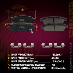 Metrix Premium Rear Semi-Metallic Disc Brake Pad Set 93965MS OEM fit spare parts