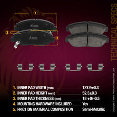 Metrix Premium Front Semi-Metallic Disc Brake Pad Set 93969MS OEM fit spare parts