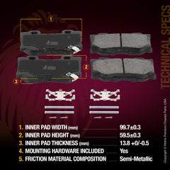 Metrix Premium Rear Semi-Metallic Disc Brake Pad Set 93970MS OEM fit spare parts