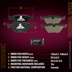 Metrix Premium Chassis Parts Front Disc Brake Pad Set 93980MC aftermarket car parts