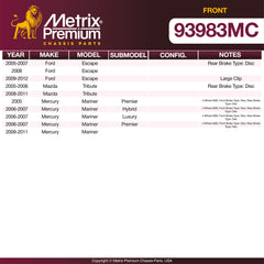 Metrix Premium Front Disc Brake Pad Set 93983MC OEM fit spare parts