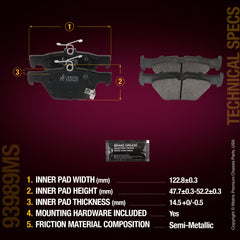 Metrix Premium Chassis Parts Rear Disc Brake Pad Set 93989MS aftermarket car parts