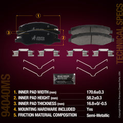 Metrix Premium Chassis Parts Front Disc Brake Pad Set 94040MS aftermarket car parts