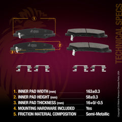 Metrix Premium Front Semi-Metallic Disc Brake Pad Set 94044MS OEM fit spare parts