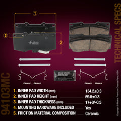 Metrix Premium Chassis Parts Front Disc Brake Pad Set 94103MC OEM fit auto parts