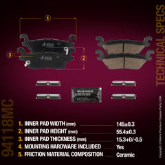 Metrix Premium Chassis Parts Rear Disc Brake Pad Set 94118MC aftermarket car parts
