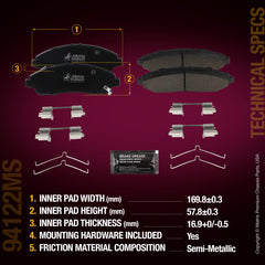 Metrix Premium Chassis Parts Front Disc Brake Pad Set 94122MS aftermarket car parts