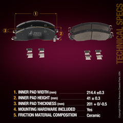 Metrix Premium Chassis Parts Front Disc Brake Pad Set 94128MC OEM fit auto parts