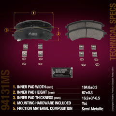 Metrix Premium Chassis Parts Front Disc Brake Pad Set 94131MS aftermarket car parts