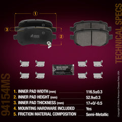 Metrix Premium Chassis Parts Rear Disc Brake Pad Set 94154MS aftermarket car parts
