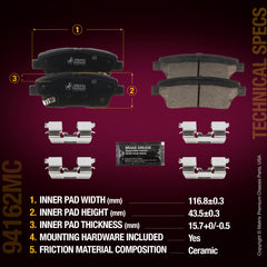 Metrix Premium Chassis Parts Rear Disc Brake Pad Set 94162MC aftermarket car parts