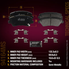 Metrix Premium Chassis Parts Front Disc Brake Pad Set 94164MS aftermarket car parts