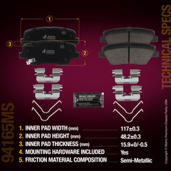 Metrix Premium Chassis Parts Rear Disc Brake Pad Set 94165MS aftermarket car parts