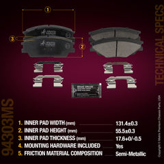 Metrix Premium Chassis Parts Front Disc Brake Pad Set 94303MS aftermarket car parts