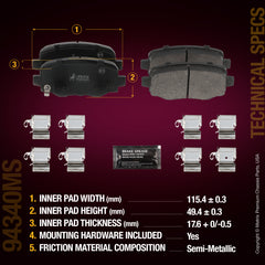 Metrix Premium Chassis Parts Rear Disc Brake Pad Set 94340MS aftermarket car parts