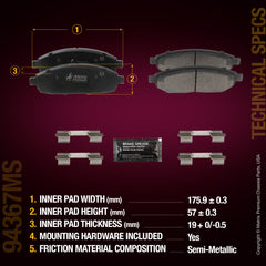 Metrix Premium Chassis Parts Front Disc Brake Pad Set 94367MS aftermarket car parts