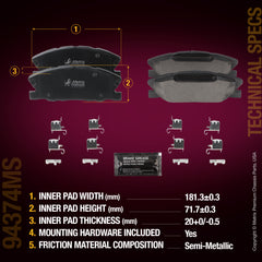 Metrix Premium Chassis Parts Front Disc Brake Pad Set 94374MS OEM fit auto parts