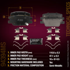 Metrix Premium Chassis Parts Rear Disc Brake Pad Set 94394MS aftermarket car parts