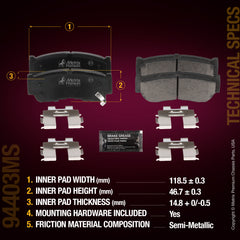 Metrix Premium Chassis Parts Rear Disc Brake Pad Set 94403MS aftermarket car parts