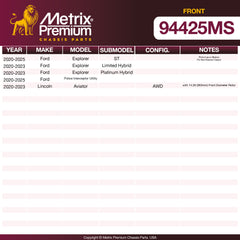 Metrix Premium Chassis Parts Front Disc Brake Pad Set 94425MS OEM fit auto parts