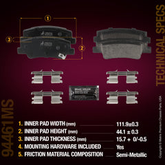 Metrix Premium Chassis Parts Rear Disc Brake Pad Set 94461MS aftermarket car parts