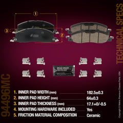 Metrix Premium Chassis Parts Front Disc Brake Pad Set 94496MC aftermarket car parts